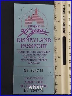 1985 Disneyland 30th Year Complimentary Passport Unused Admission Ticket