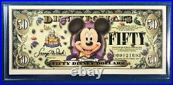 2 Sequential $50 Disney Dollar Bills Disneyland 50th Anniversary Uncirculated