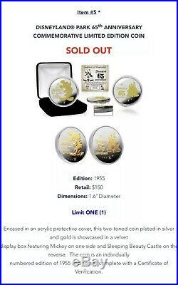 DISNEYLAND PARK 65th ANNIVERSARY COMMEMORATIVE LIMITED EDITION COIN 1/1955