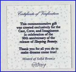 Disney Cast Member Exclusive SLEEPING BEAUTY 50th Ann Bronze Coin LE 1000 COA
