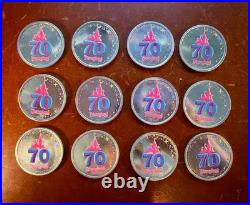 Disney Disneyland 70th & Christmas Colored Coins Set Of 12 Medallions Colorized