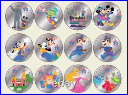 Disney Disneyland 70th & Christmas Colored Coins Set Of 12 Medallions Colorized