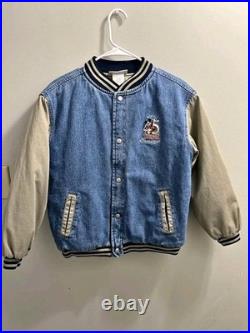 Disneyland 45th Anniversary Varsity Jacket Denim & Tan Quilted L Mickey Mouse