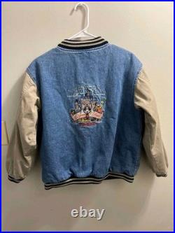 Disneyland 45th Anniversary Varsity Jacket Denim & Tan Quilted L Mickey Mouse