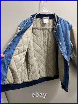 Disneyland 45th Anniversary Varsity Jacket Denim & Tan Quilted L Mickey Mouse