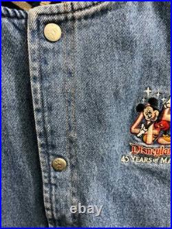 Disneyland 45th Anniversary Varsity Jacket Denim & Tan Quilted L Mickey Mouse