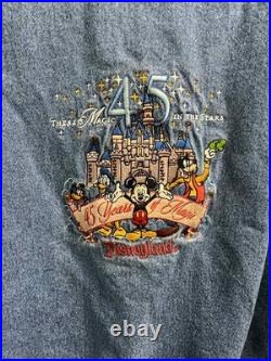 Disneyland 45th Anniversary Varsity Jacket Denim & Tan Quilted L Mickey Mouse