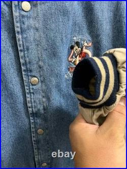 Disneyland 45th Anniversary Varsity Jacket Denim & Tan Quilted L Mickey Mouse