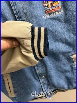 Disneyland 45th Anniversary Varsity Jacket Denim & Tan Quilted L Mickey Mouse