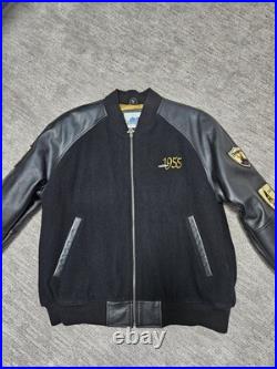 Disneyland 50th Anniversary Black Wool Varsity Bomber Leather Jacket Mens Large