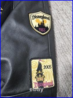 Disneyland 50th Anniversary Black Wool Varsity Bomber Leather Jacket Mens Large