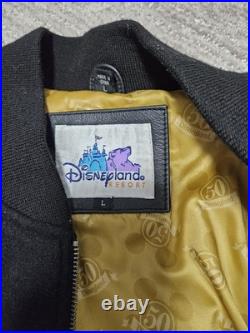 Disneyland 50th Anniversary Black Wool Varsity Bomber Leather Jacket Mens Large