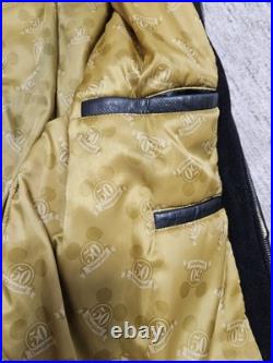 Disneyland 50th Anniversary Black Wool Varsity Bomber Leather Jacket Mens Large