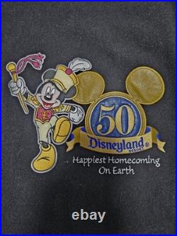 Disneyland 50th Anniversary Black Wool Varsity Bomber Leather Jacket Mens Large