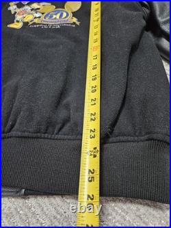 Disneyland 50th Anniversary Black Wool Varsity Bomber Leather Jacket Mens Large