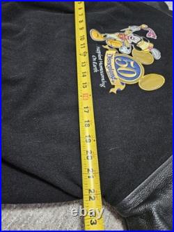Disneyland 50th Anniversary Black Wool Varsity Bomber Leather Jacket Mens Large