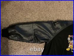 Disneyland 50th Anniversary Black Wool Varsity Bomber Leather Jacket Mens Medium