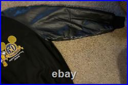 Disneyland 50th Anniversary Black Wool Varsity Bomber Leather Jacket Mens Medium