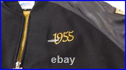 Disneyland 50th Anniversary M Black Wool & Leather Varsity Bomber Jacket LK NU