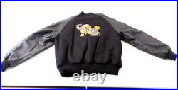 Disneyland 50th Anniversary M Black Wool & Leather Varsity Bomber Jacket LK NU
