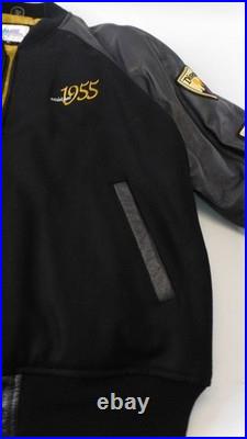 Disneyland 50th Anniversary M Black Wool & Leather Varsity Bomber Jacket LK NU