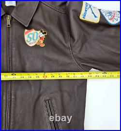 Disneyland 50th Anniversary Size S Leather Brown Jacket Disney Patches 1200 Made