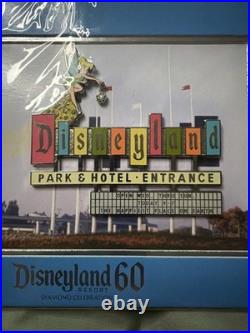 Disneyland 60th Anniversary Jumbo Pin LE 1000 Parks & Hotels Sign with Lithograph