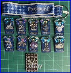 Disneyland 60th anniversary Diamond Celebration Mickey Pin Lot 11 Pins & Lanyard