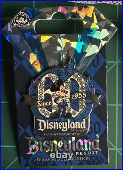 Disneyland 60th anniversary Diamond Celebration Mickey Pin Lot 11 Pins & Lanyard