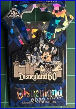 Disneyland 60th anniversary Diamond Celebration Mickey Pin Lot 11 Pins & Lanyard