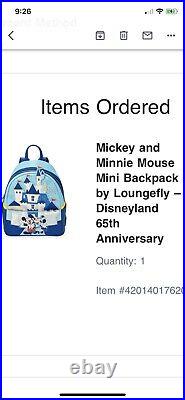 Disneyland 65TH ANNIVERSARY Loungefly Backpack Mickey Minnie Castle CONFIRMED