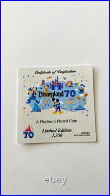 Disneyland 70th Anniversary Limited Edition Platinum Plated Coin #0190/1,350 Disneyland 70th Anniversary Limited Edition Platinum Plated Coin #0190/1,350