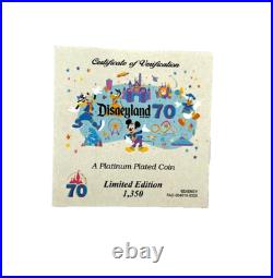 Disneyland 70th Anniversary Limited Edition Platinum Plated Coin #0716/1,350 A1