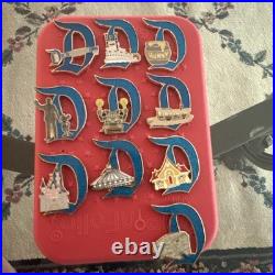 Disneyland 70th Glitter D Pin Full Set- 10 Pins with Key Chaser