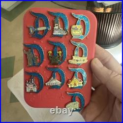 Disneyland 70th Glitter D Pin Full Set- 10 Pins with Key Chaser