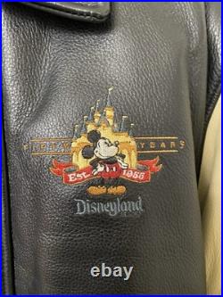 Disneyland Resort 50th Anniversary Leather Jacket Mickey Mouse Black Beige S