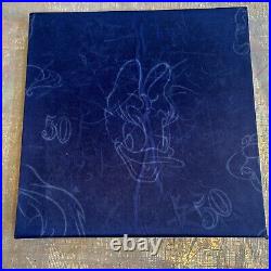 Disneyland Silk Scarf RARE 50th Anniversary Blue & Gold Mickey Mouse & Princess