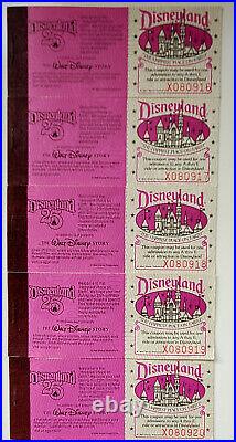 FIVE 1980 25th Anniversary Disneyland 5-Ticket Coupon Booklets Consecutive #'s