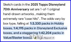 Mickey Mouse 2025 Topps Disneyland 70th Anniversary Sketch Card SP 1 in 3,330