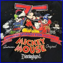 Mickey Mouse Disneyland 75th Anniversary Leather Jacket 6 Patches XL Euc