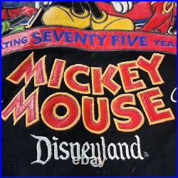 Mickey Mouse Disneyland 75th Anniversary Leather Jacket 6 Patches XL Euc