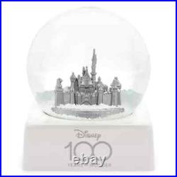 NEW! Disney Parks Sleeping Beauty Castle Snow Globe 100th Anniversary Platinum