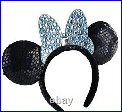 New Disneyland 60th Anniversary Minnie Mouse Blue Gemstones Bow Ear Headband