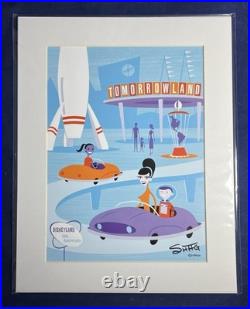 Signed SHAG Josh Agle Disneyland 50th Anniversary Matted Print TOMORROWLAND