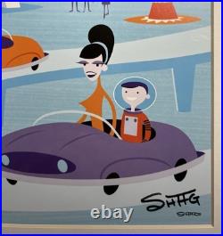 Signed SHAG Josh Agle Disneyland 50th Anniversary Matted Print TOMORROWLAND