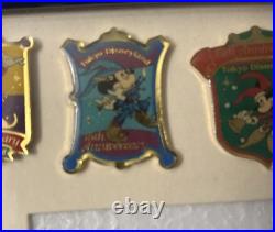 Tokyo Disneyland 15th Anniversary Cast Exclusive Pin set and frame