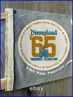 Vintage 1965 Disneyland 10th Anniversary Felt Pennant 24 Walt Disney
