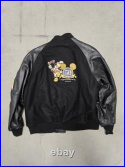 Vintage Disneyland 50th anniversary leather letterman Bomber Jacket 2005 RARE XL