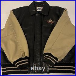 Vtg MICKEY MOUSE Disneyland 50th Anniversary Varsity Leather Patches Jacket XL