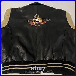 Vtg MICKEY MOUSE Disneyland 50th Anniversary Varsity Leather Patches Jacket XL